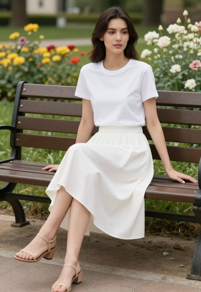 15 Cute and Casual Summer Outfits That Are Total Game-Changers (Don't Miss #6!) - 8. Classic White T-Shirt and Midi Skirt 1