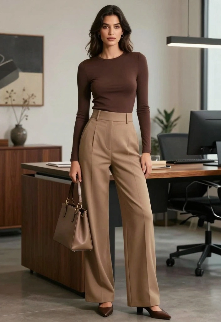 15 Effortless Chic Outfits for Women That'll Make You Look Instantly Stylish! - 7. Wide-Leg Trousers and Fitted Top 1