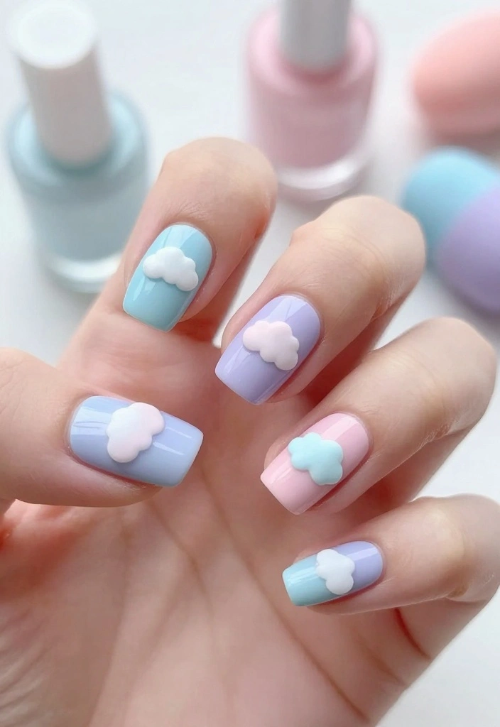 15 Gorgeous Bridesmaids Nails Designs Your Bridal Party Will Adore! - 10. Whimsical Pastel Clouds 1
