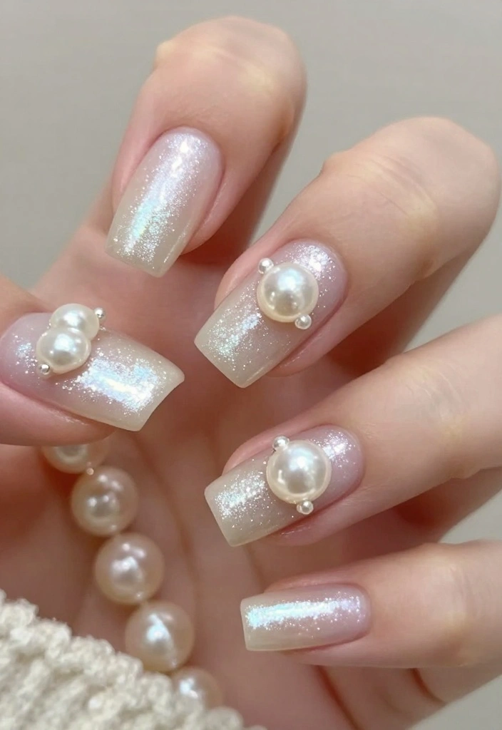 15 Gorgeous Bridesmaids Nails Designs Your Bridal Party Will Adore! - 15. Shimmering Pearl Accents 1
