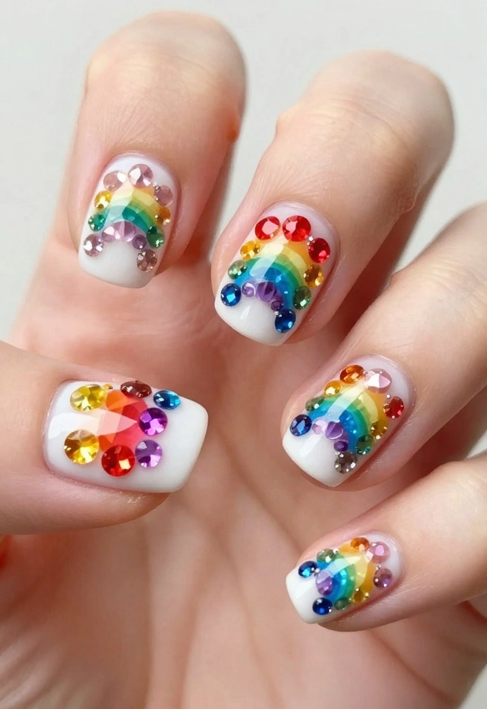 15 Gorgeous Gem Nails Simple Ideas to Elevate Your Nail Game! - 10. Rainbow Gem Nails 1
