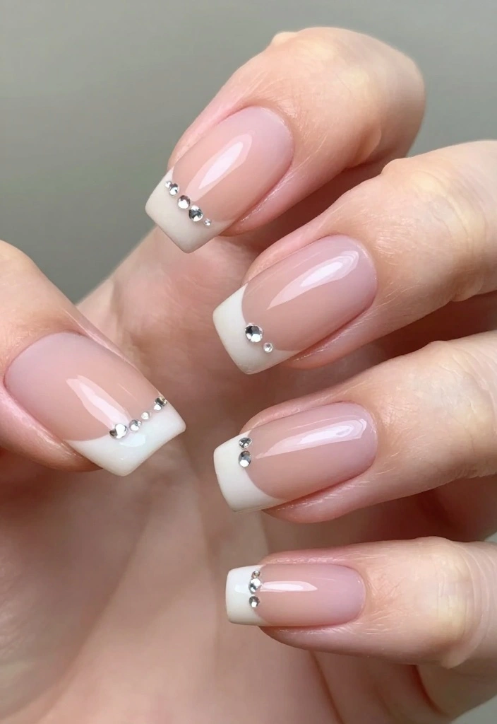 15 Gorgeous Gem Nails Simple Ideas to Elevate Your Nail Game! - 11. Elegant French Tip with Gems 1