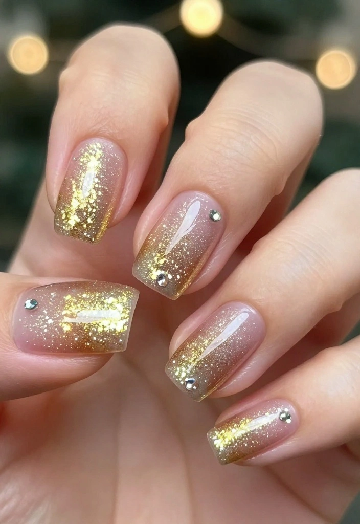 15 Gorgeous Gem Nails Simple Ideas to Elevate Your Nail Game! - 2. Glitter Gradient with Gem Accents 1