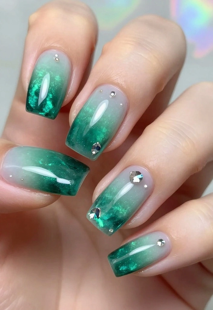 15 Gorgeous Gem Nails Simple Ideas to Elevate Your Nail Game! - 8. Gradient Gem Stones 1