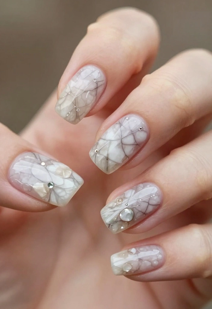 15 Gorgeous Gem Nails Simple Ideas to Elevate Your Nail Game! - 9. Natural Stone Effect with Gems 1