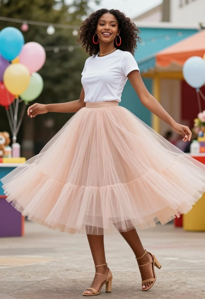 15 Must-Try Women's Party Outfit Ideas That Blend Casual and Glam! - 10. Tulle Skirt with Fitted Tee 1
