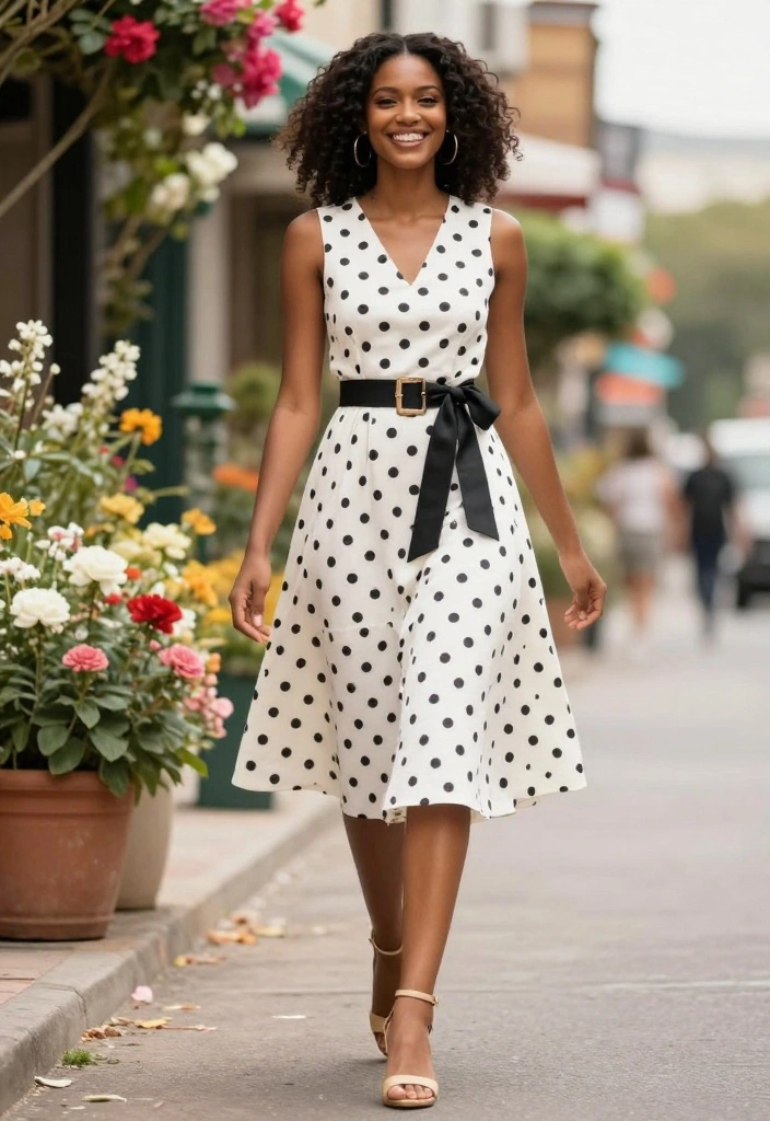 15 Must-Try Women's Party Outfit Ideas That Blend Casual and Glam! - 15. Polka Dot Dress with Statement Belt 1