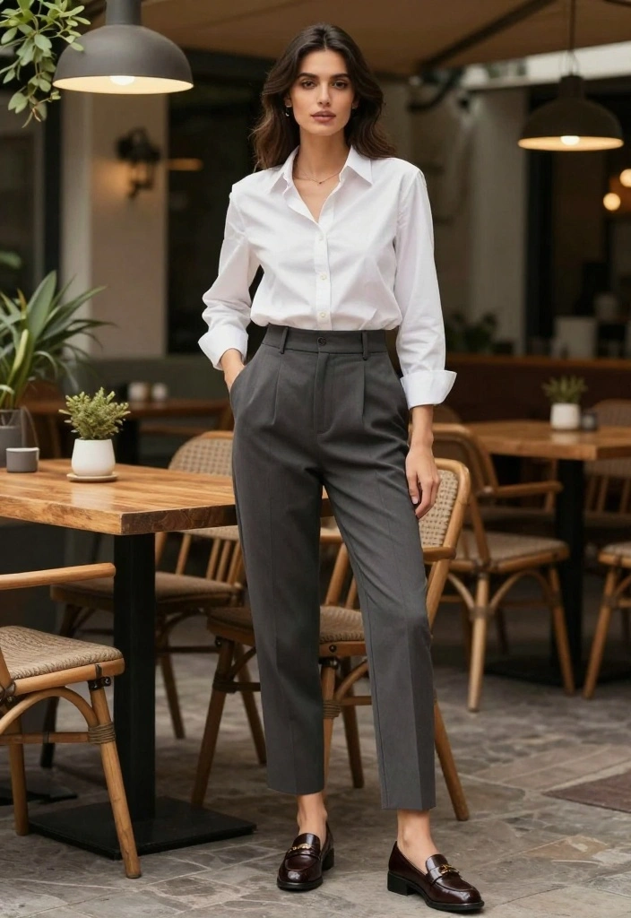 15 Smart Casual Outfit Ideas for Women That'll Make You Look Effortlessly Stylish! - 4. Casual Button-Down Shirt and High-Waisted Trousers 1
