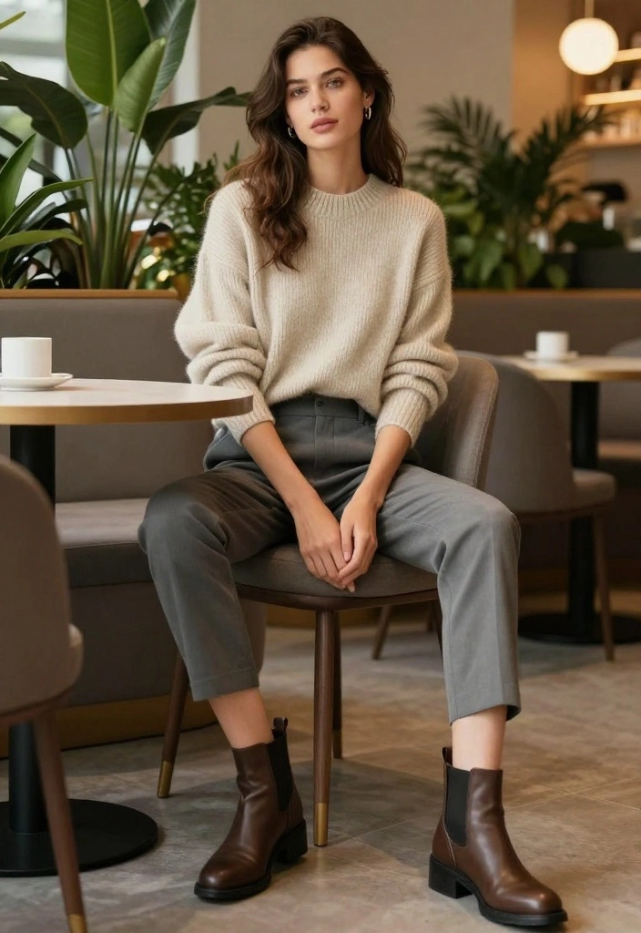 15 Smart Casual Outfit Ideas for Women That'll Make You Look Effortlessly Stylish! - 8. Cozy Knit Sweater with Tailored Pants 1