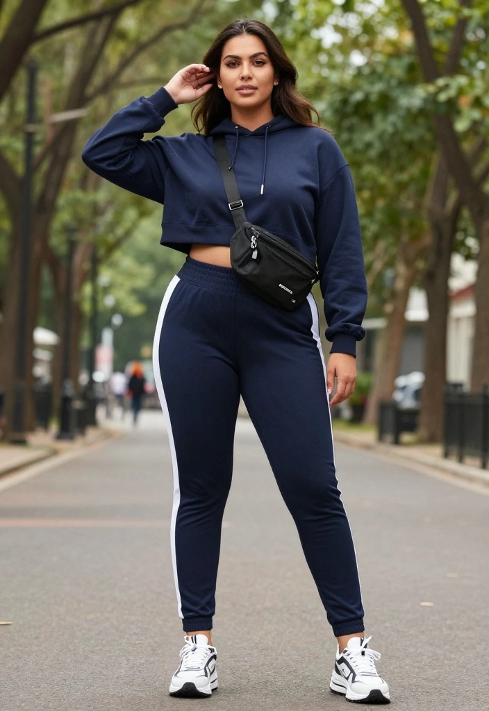 15 Stylish Plus Size Outfits That Prove Casual Can Be Chic! - 13. Sporty Look: Track Pants with a Cropped Hoodie 1