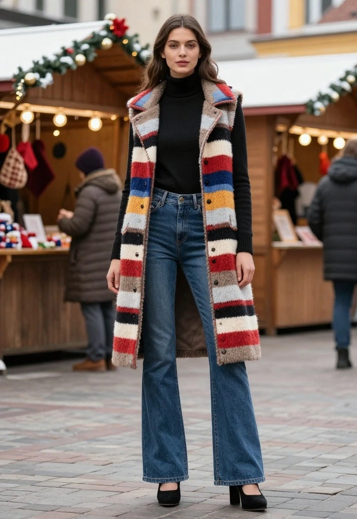 15 Winter Layering Outfit Inspo That'll Keep You Cozy and Chic This Season! - 11. Mixed Prints with Long Vest 1