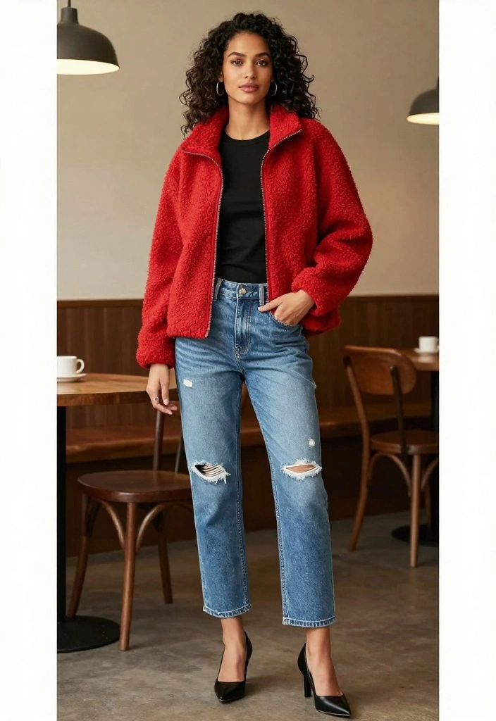 15 Winter Layering Outfit Inspo That'll Keep You Cozy and Chic This Season! - 5. Cozy Fleece with Distressed Jeans 1