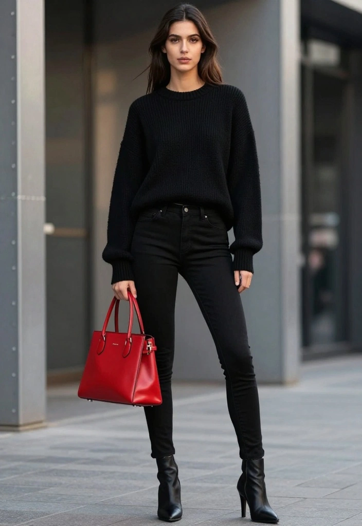 16 Casual Edgy Outfit Ideas That Will Elevate Your Everyday Style! - 6. All Black with a Pop of Color 1