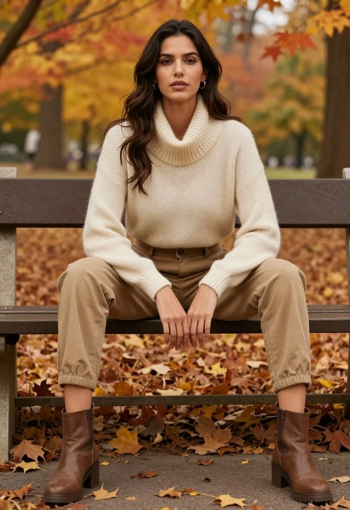 16 Cozy Autumn Looks That’ll Elevate Your Casual Chic Game! - 13. Cowl Neck Sweater with Cargo Pants 1