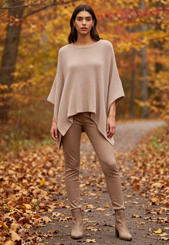 16 Cozy Autumn Looks That’ll Elevate Your Casual Chic Game! - 7. Knitted Poncho with Slim Fit Trousers 1