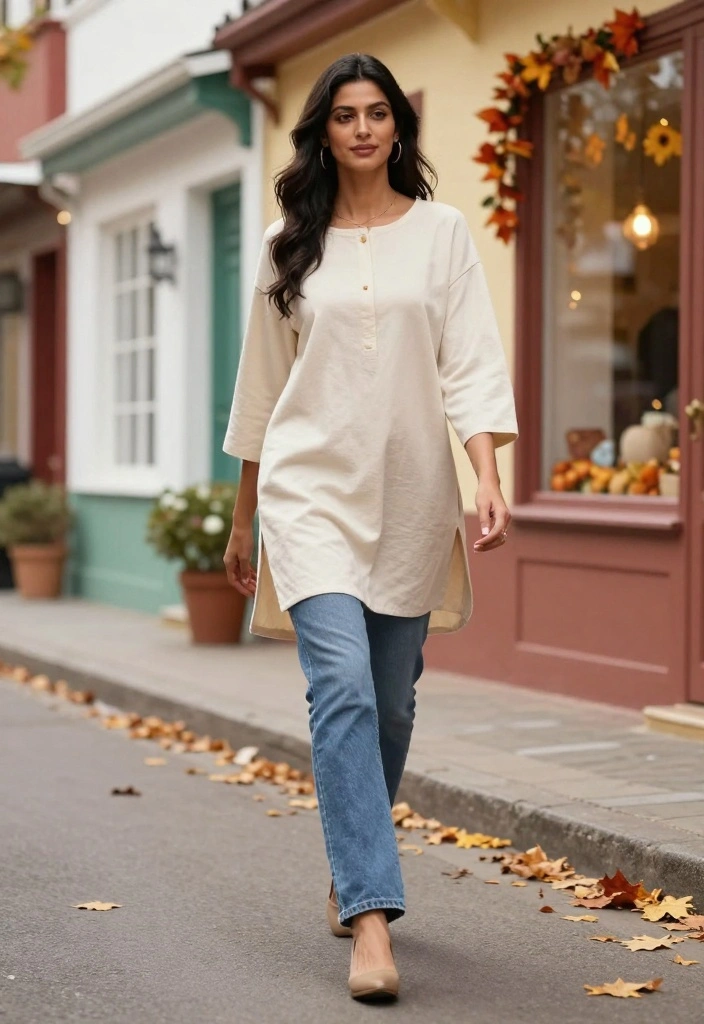 17 Chic and Casual Fall Outfit Inspirations That Will Turn Heads! - 11. Layered Tunic with Straight-Leg Jeans 1