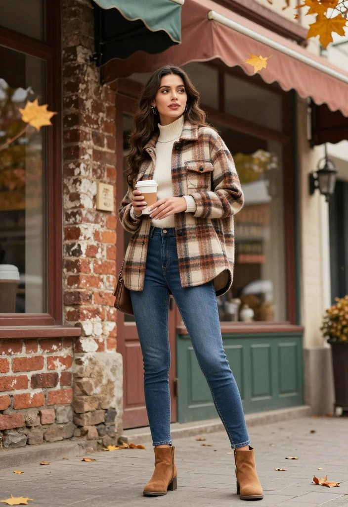 17 Chic and Casual Fall Outfit Inspirations That Will Turn Heads! - 3. Plaid Shacket and Skinny Jeans 1