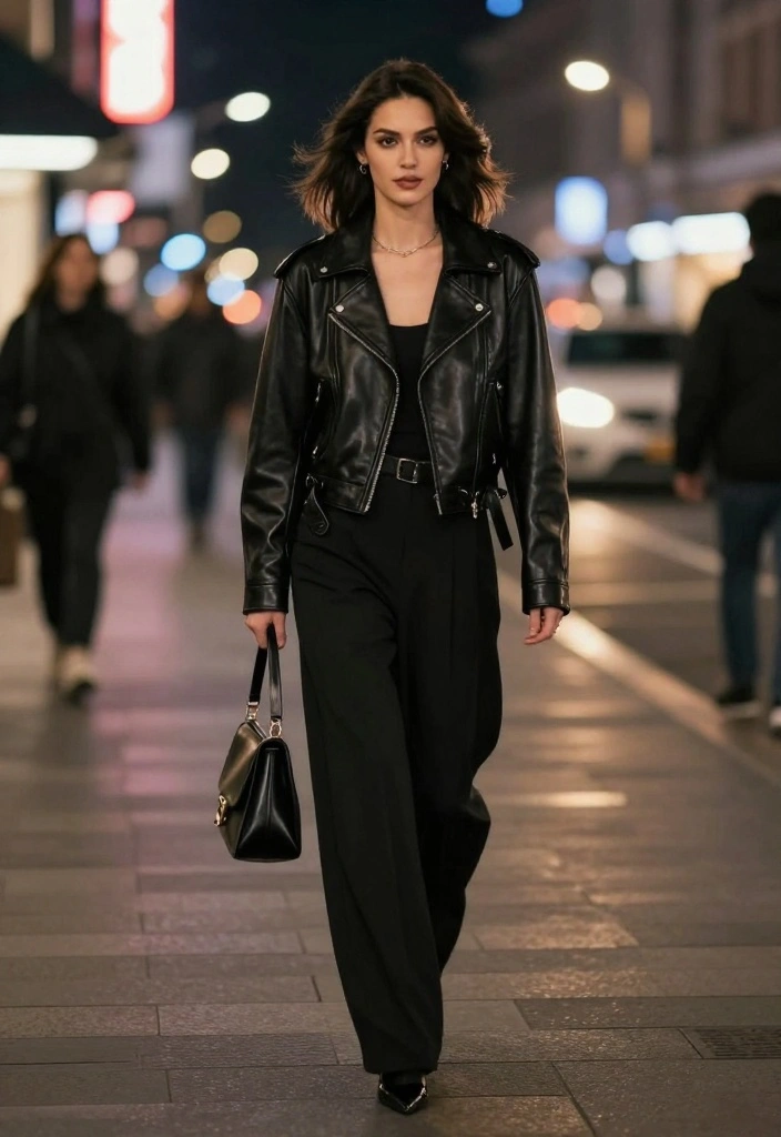 17 Chic and Casual Fall Outfit Inspirations That Will Turn Heads! - 5. Leather Jacket and Wide-Leg Pants 1