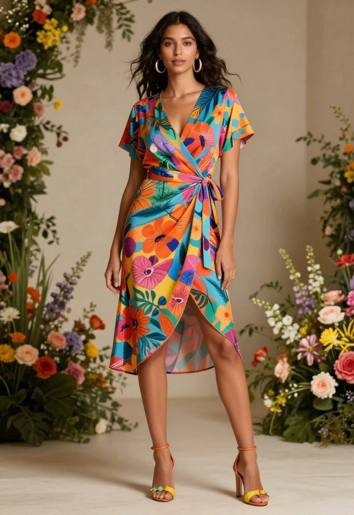 17 Classy Wedding Guest Outfit Ideas That Will Get You Noticed! - 9. Colorful Wrap Dress 1