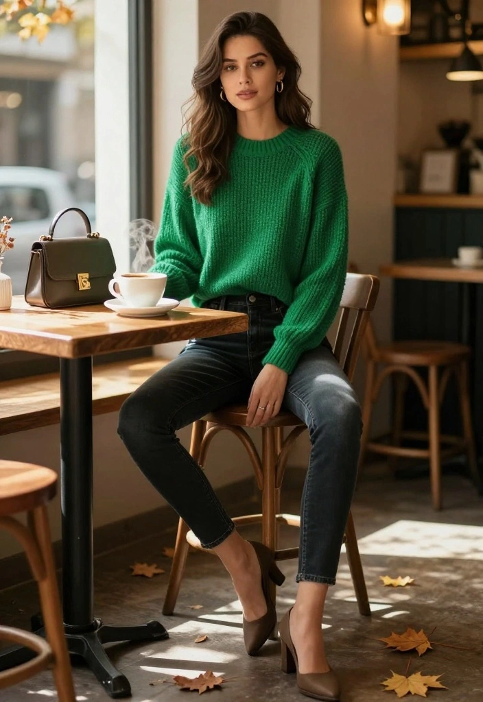 17 Flattering Fall Outfit Ideas to Keep You Stylish and Warm (Don’t Miss #5!) - 1. Chunky Knit Sweater & Slim Jeans 1