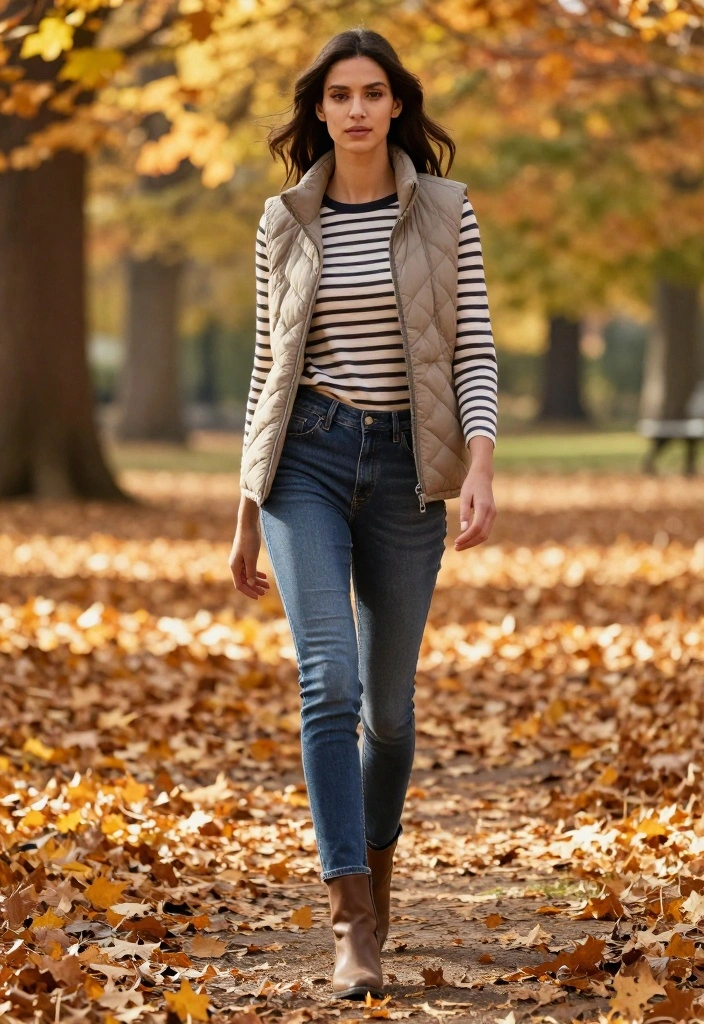 17 Flattering Fall Outfit Ideas to Keep You Stylish and Warm (Don’t Miss #5!) - 10. Quilted Vest & Striped Tee 1