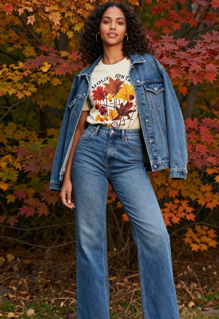 17 Flattering Fall Outfit Ideas to Keep You Stylish and Warm (Don’t Miss #5!) - 12. Fun Graphic Tee & High-Waisted Jeans 1