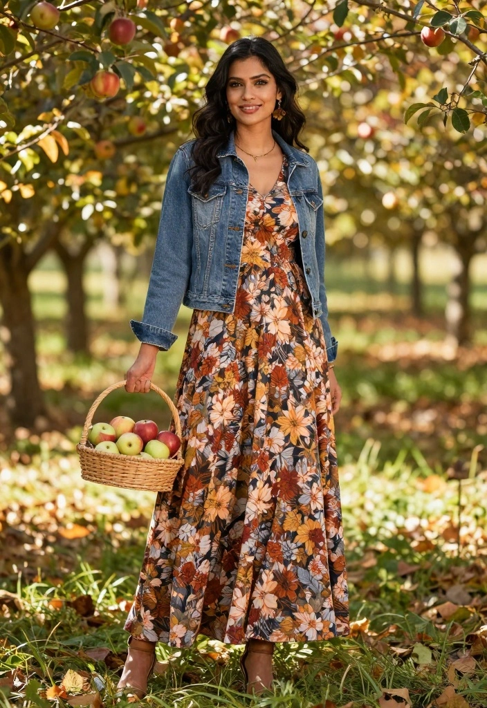 17 Flattering Fall Outfit Ideas to Keep You Stylish and Warm (Don’t Miss #5!) - 6. Denim Jacket & Floral Maxi Dress 1