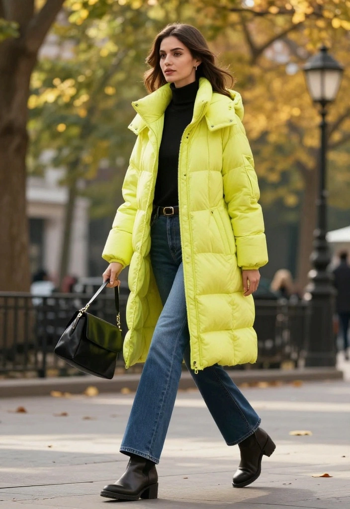 17 Flattering Fall Outfit Ideas to Keep You Stylish and Warm (Don’t Miss #5!) - 8. Puffer Coat & Flare Jeans 1