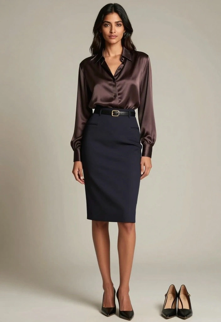 17 Upscale Old Money Outfit Ideas for Women That Are Purely Refined! - 9. Classic Pencil Skirt and Blouse 1
