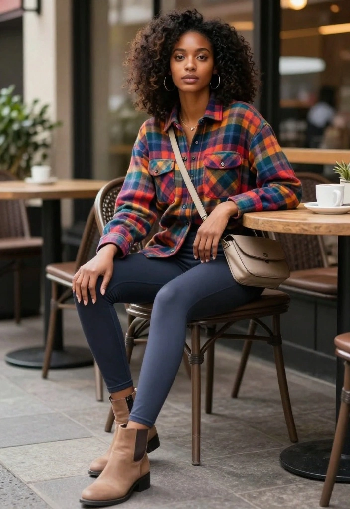 18 Casual Streetwear Outfit Ideas for Women That Are Instagram-Ready (#5 Is a Must-See!) - 11. Flannel Shirt with Leggings 1