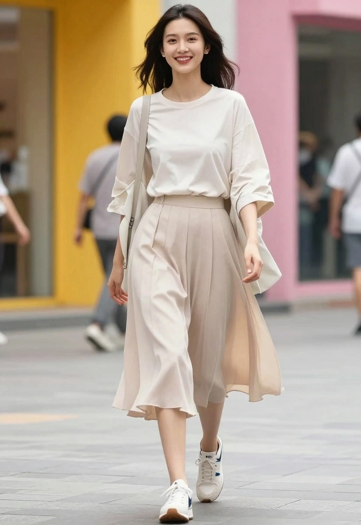 18 Casual Streetwear Outfit Ideas for Women That Are Instagram-Ready (#5 Is a Must-See!) - 12. Midi Skirt with a Casual Tee 1