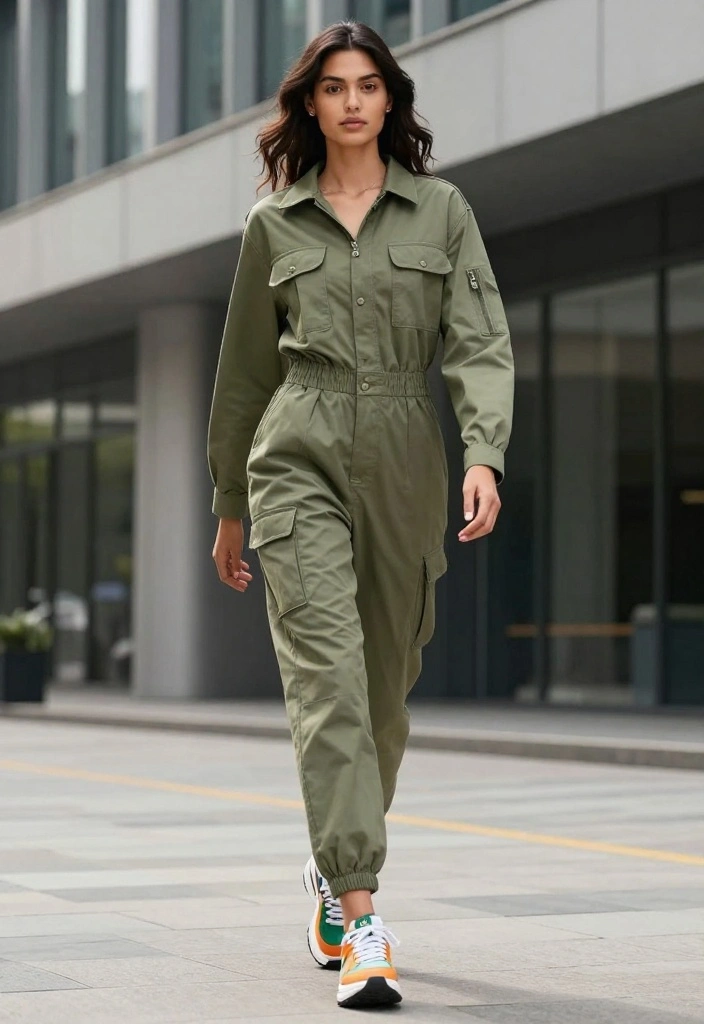 18 Casual Streetwear Outfit Ideas for Women That Are Instagram-Ready (#5 Is a Must-See!) - 13. Utility Jumpsuit with Sneakers 1