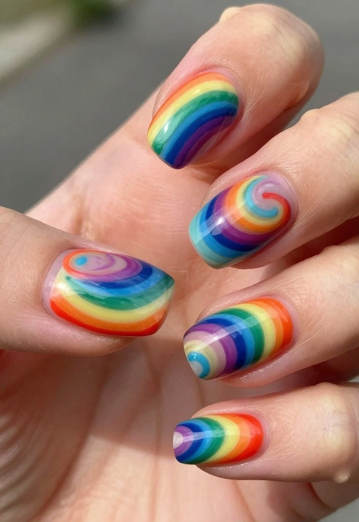 18 Colorful Funky Nail Designs You Have to Try This Season (Warning: #10 Is Addictive!) - 1. Rainbow Swirl Delight 1