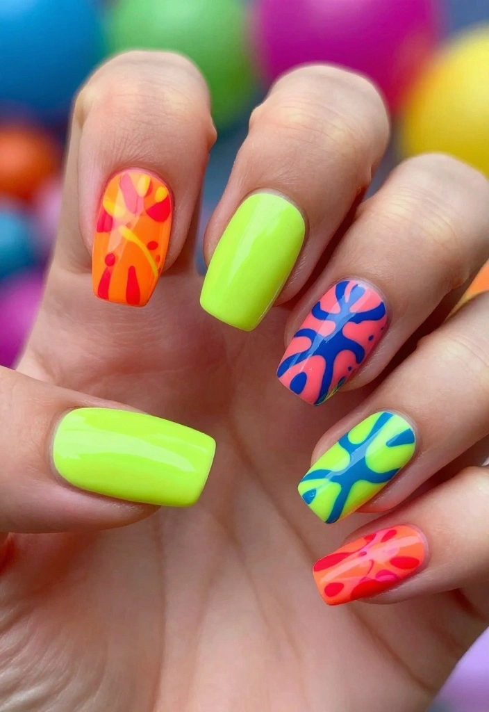 18 Colorful Funky Nail Designs You Have to Try This Season (Warning: #10 Is Addictive!) - 10. Neon Splash 1