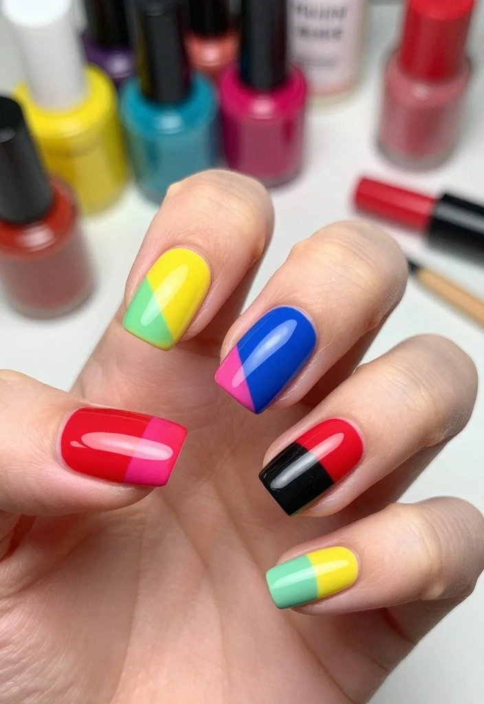 18 Colorful Funky Nail Designs You Have to Try This Season (Warning: #10 Is Addictive!) - 18. Color Block Chic 1