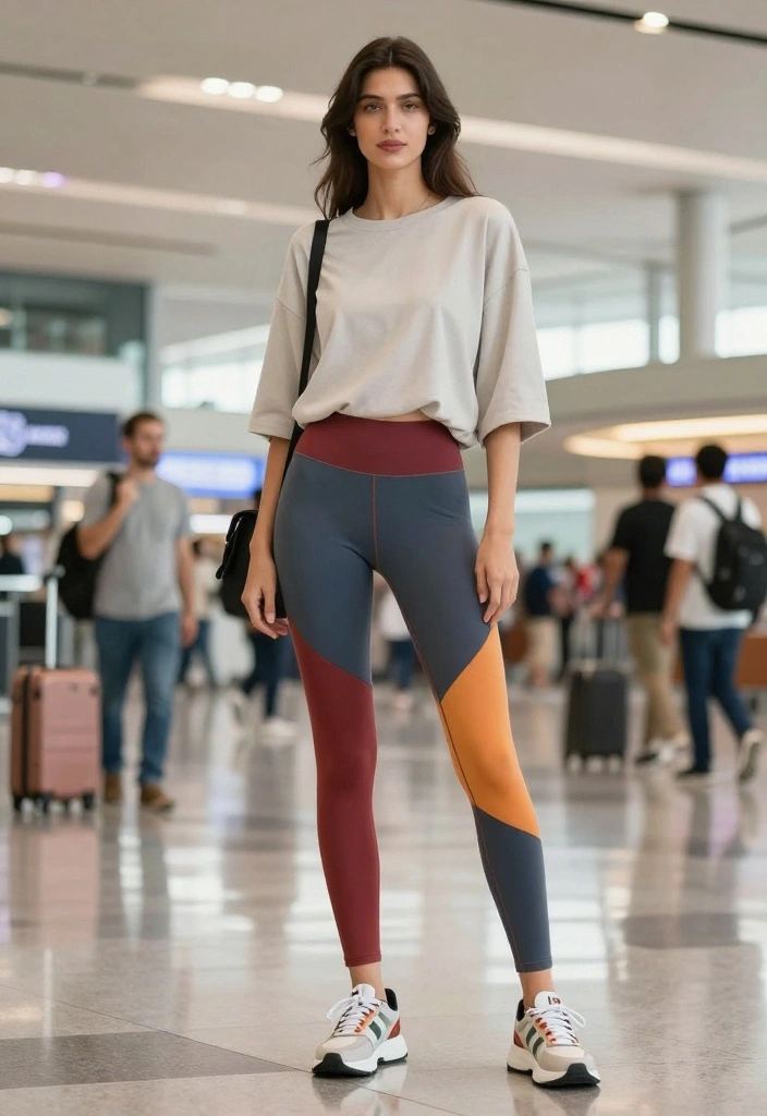 18 Effortless Airport Outfit Ideas for Women That Will Make You the Envy of Fellow Travelers! - 12. Colorful Leggings for a Fun Twist 1