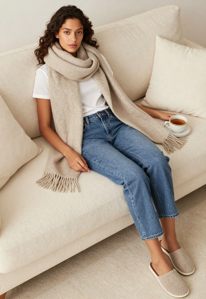 18 Fall Outfit Ideas for Curvy Women That Will Keep You Cozy and Stylish! - 13. Oversized Scarf & Casual Outfit 1