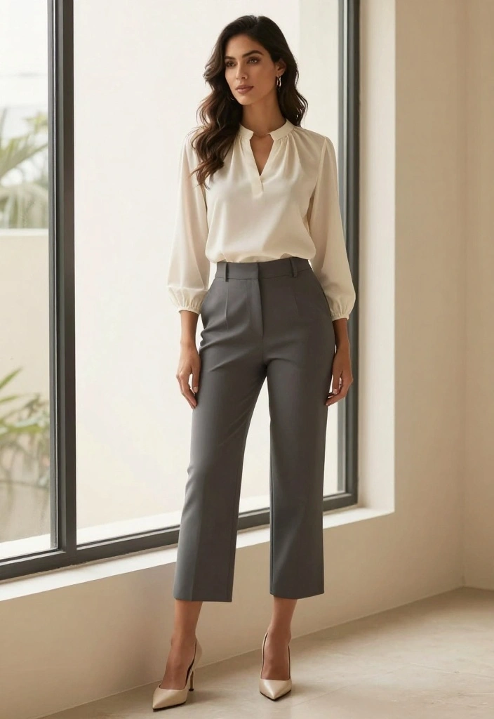 18 Fall Outfit Ideas for Curvy Women That Will Keep You Cozy and Stylish! - 17. Elegant Blouse & Tailored Culottes 1