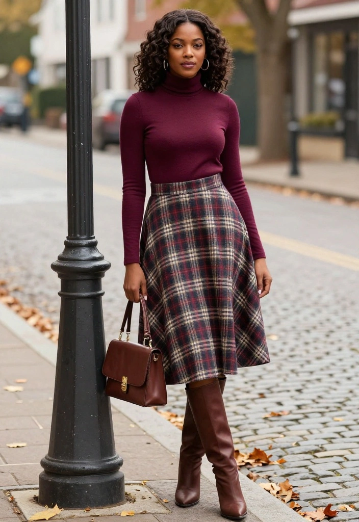 18 Fall Outfit Ideas for Curvy Women That Will Keep You Cozy and Stylish! - 4. Turtleneck & A-Line Skirt 1