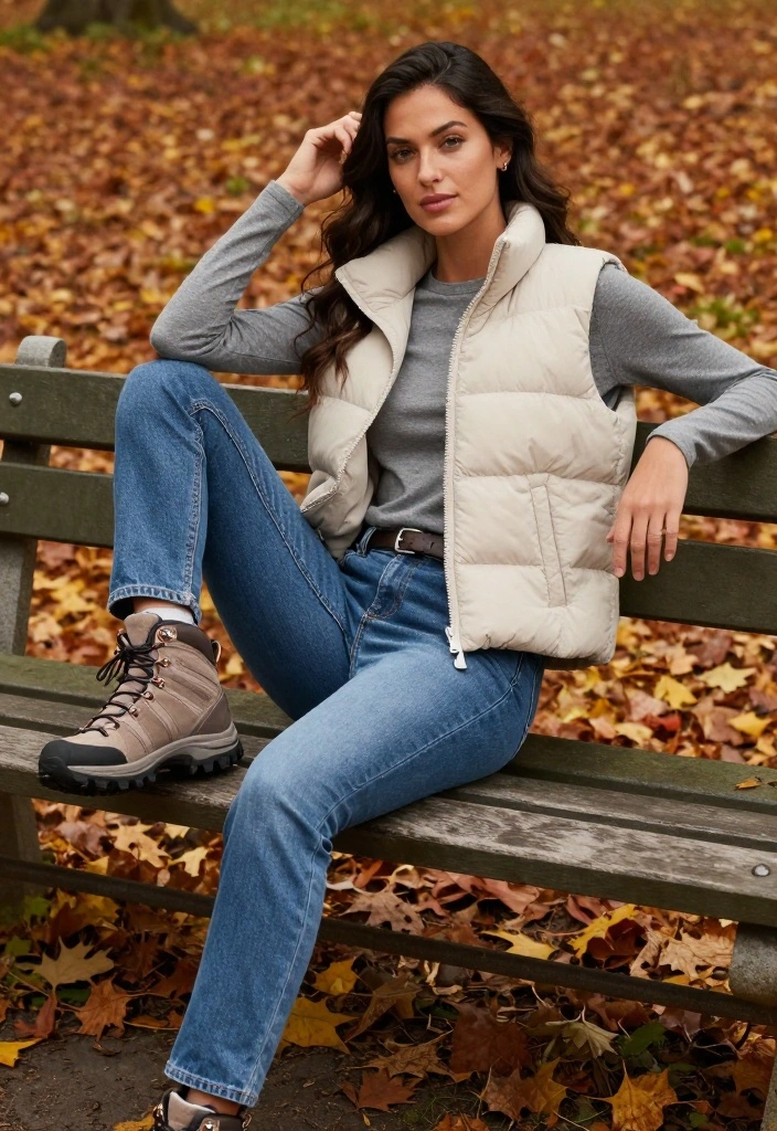 18 Fall Outfit Ideas for Curvy Women That Will Keep You Cozy and Stylish! - 8. Puffer Vest & Long Sleeve Tee 1