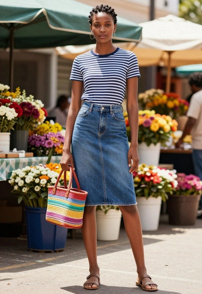 18 Minimalist Chill Day Outfit Ideas for Effortless Elegance! - 10. Striped Tee and A-Line Skirt 1