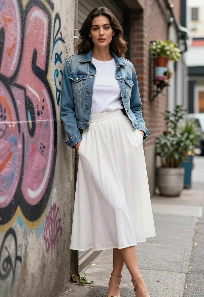 18 Minimalist Chill Day Outfit Ideas for Effortless Elegance! - 5. Classic Denim Jacket and Midi Skirt 1