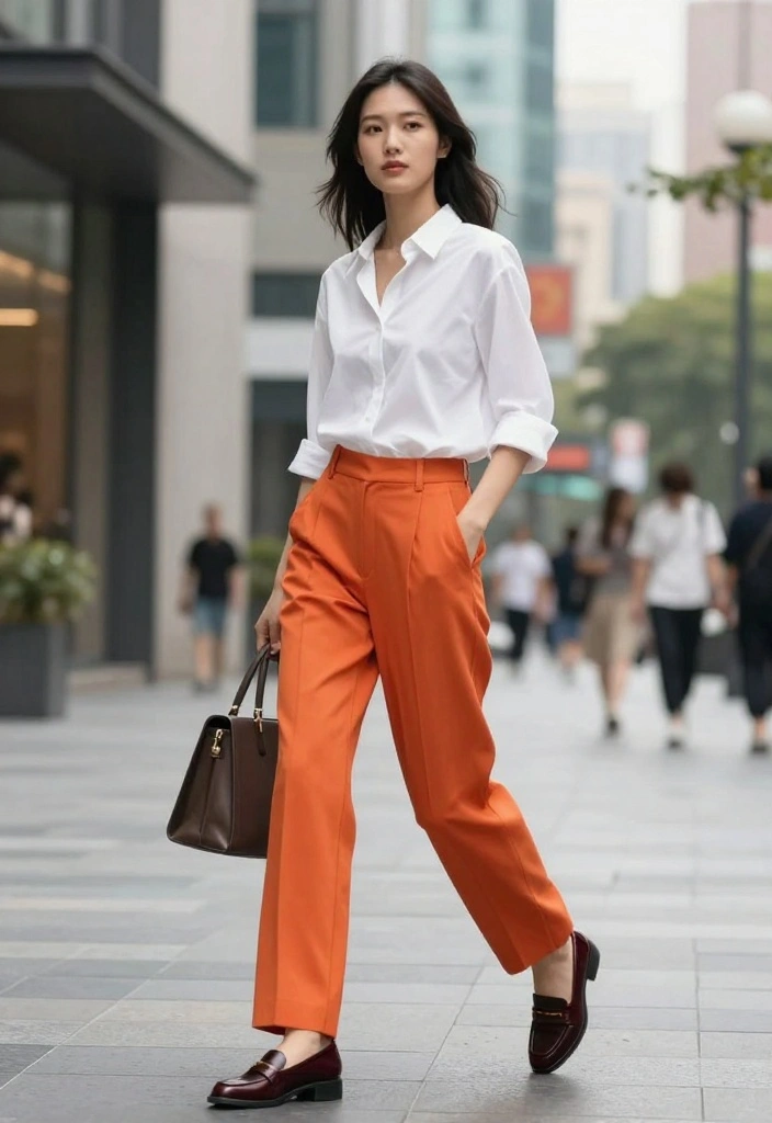 18 Must-Have Downtown Outfit Ideas for Women (Trendsetters Will Love #5!) - 14. Classic White Button-Up and Colored Trousers 1