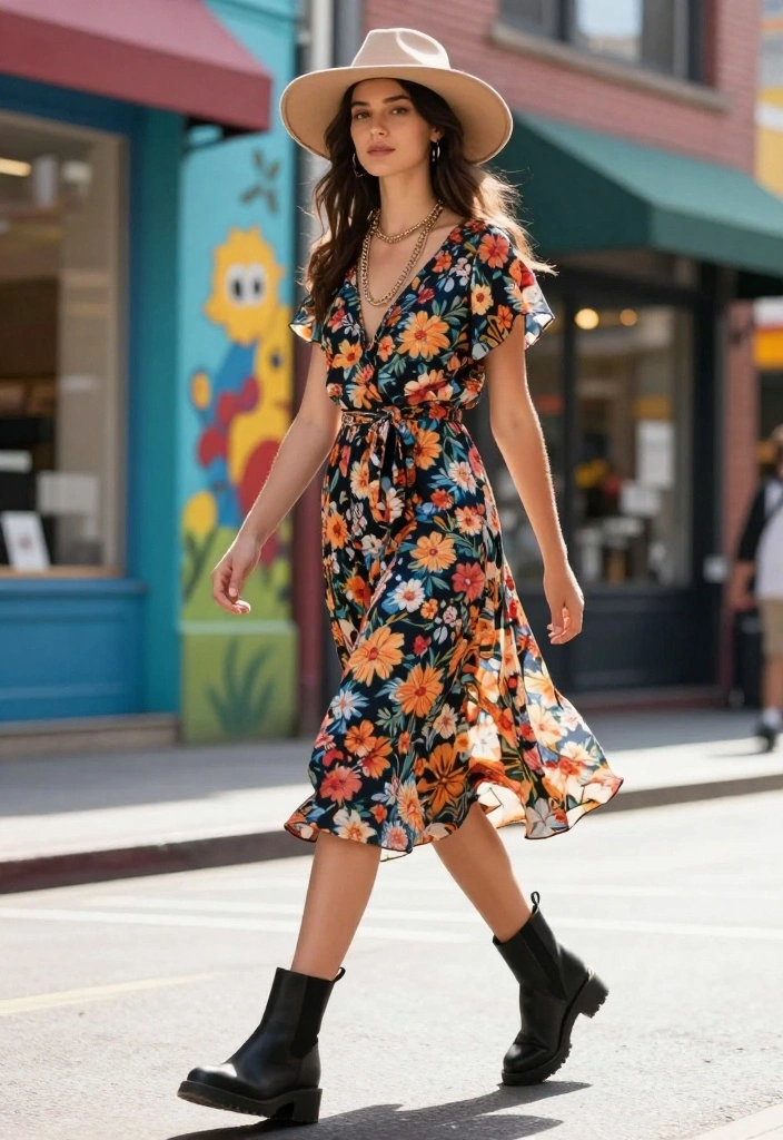 18 Must-Have Downtown Outfit Ideas for Women (Trendsetters Will Love #5!) - 3. Midi Dress and Chunky Boots 1