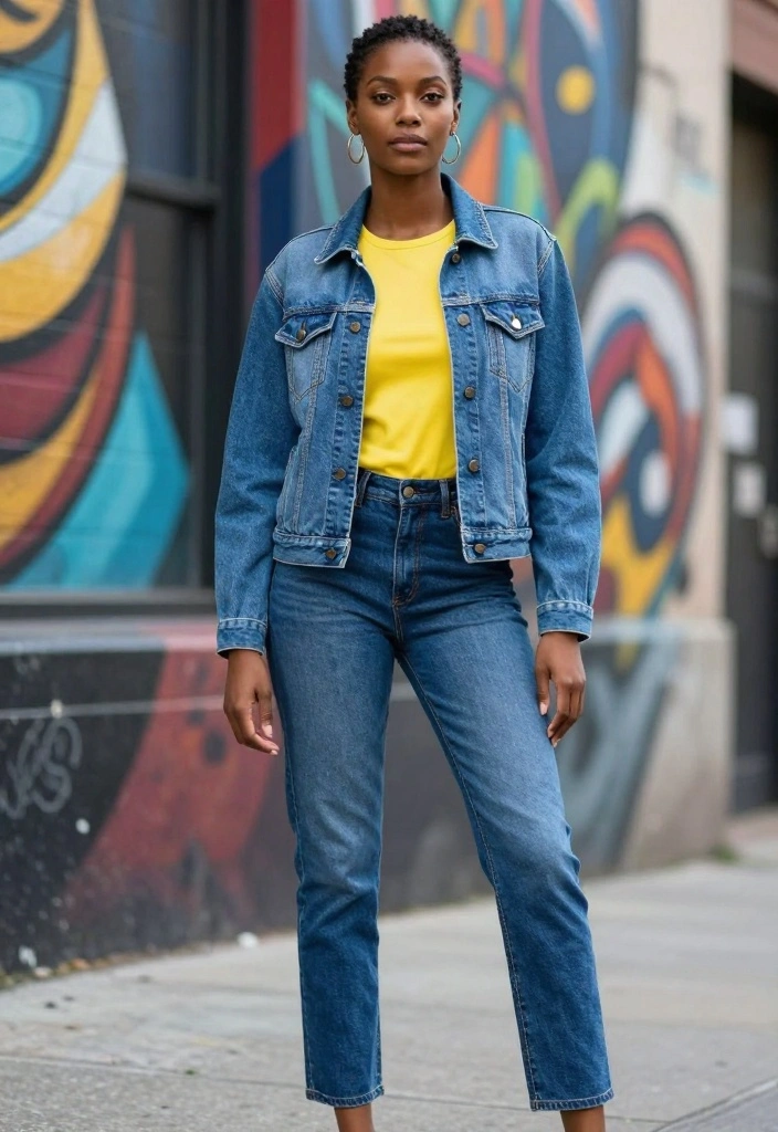18 Street Style Outfit Ideas for Women That Master Color Coordination! - 6. Denim Meets Color 1