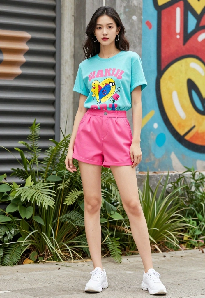 18 Street Style Outfit Ideas for Women That Master Color Coordination! - 8. Graphic Tees & Colorful Bottoms 1