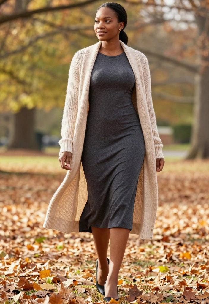 19 Comfy Casual Winter Outfits for Women That Are Perfect for Every Occasion! - 10. Casual Midi Dress with Layering 1