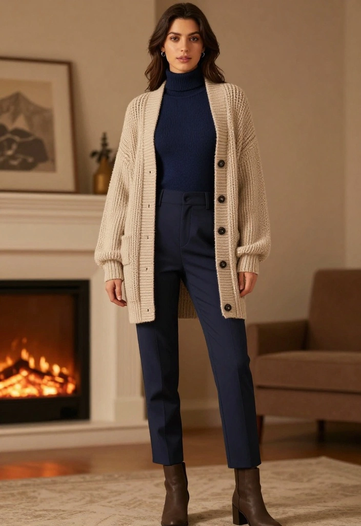 19 Comfy Casual Winter Outfits for Women That Are Perfect for Every Occasion! - 3. Chunky Knit Cardigan and Turtleneck 1