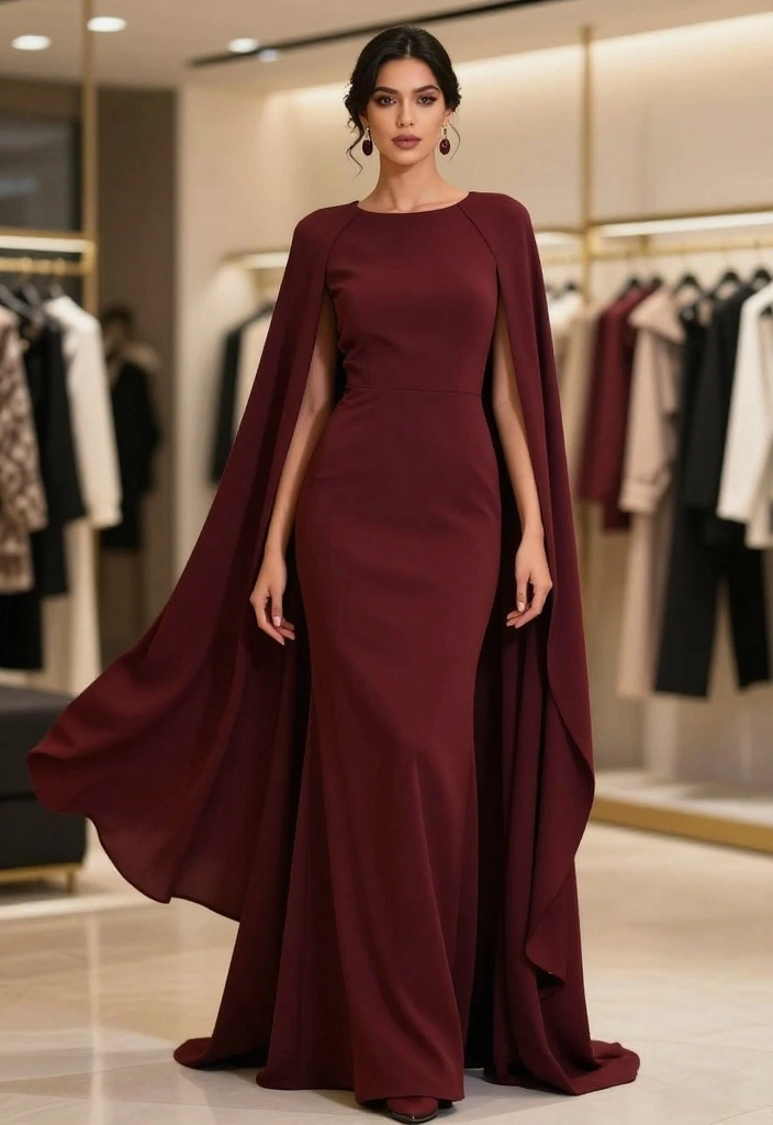 19 Women's Elegant Attire Ideas That Will Make You Feel Like Royalty! - 13. Elegant Cape Dress for Dramatic Flair 1