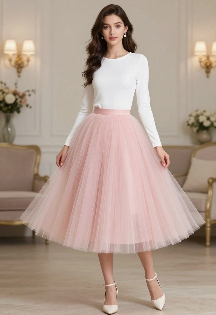 19 Women's Elegant Attire Ideas That Will Make You Feel Like Royalty! - 14. Effortlessly Cool Tulle Skirt and Top Combo 1